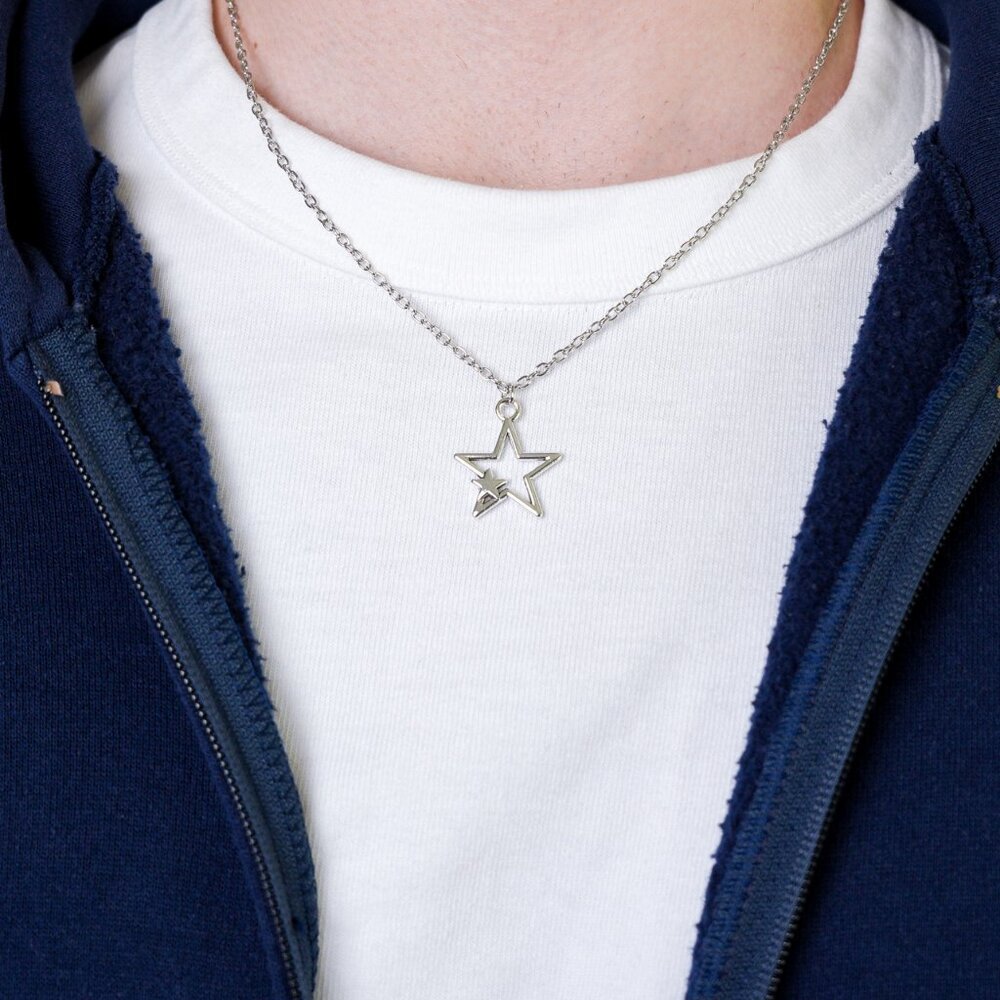 y2k star & baby star charm silver chain necklace
